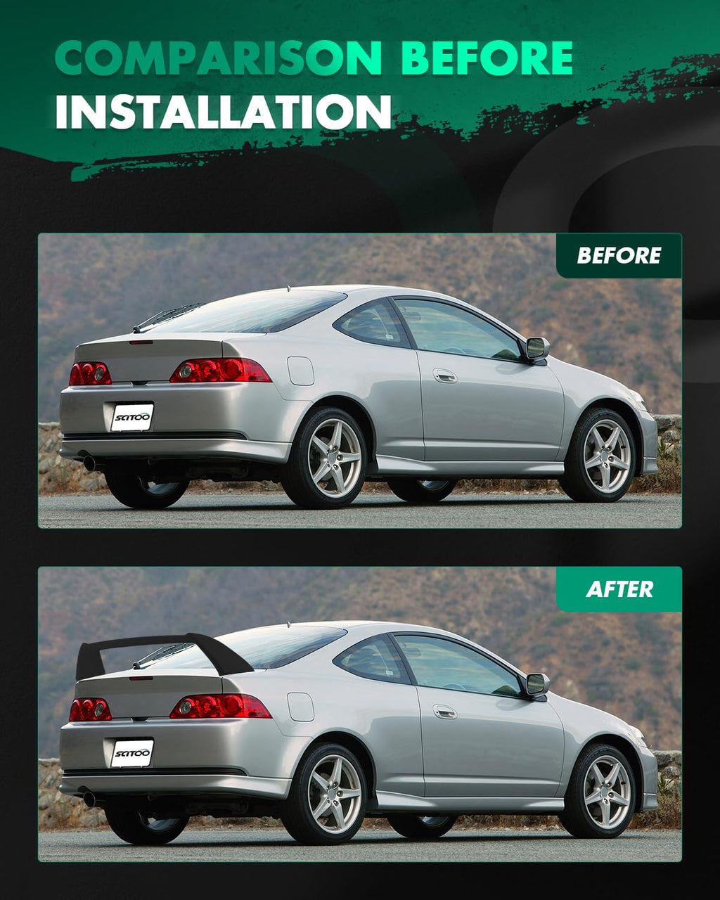 SCITOO ABS Black Rear Trunk Spoiler Wing Exterior Accessories Styling Kits Replacement for Acura RSX 2-Door Coupe 2.0L Type-S