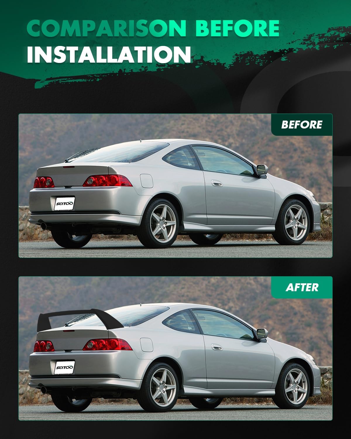 SCITOO ABS Black Rear Trunk Spoiler Wing Exterior Accessories Styling Kits Replacement for Acura RSX 2-Door Coupe 2.0L Type-S