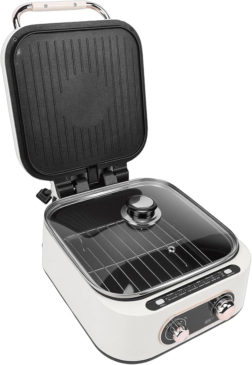 Electric Skillet Double Sided Fast Heating Multi Function Pancake Griddle Hot Pot Steamer Pizza Maker Fryer for Home Kitchen Cooking Bakelite Aluminum