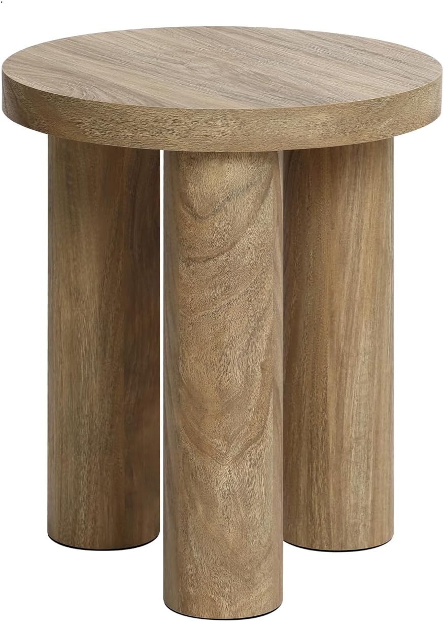 LuxenHome Round Side Table, 19' Tall End Table with 3 Pillar Legs, Modern Farmhouse Dark Oak Finish Wooden Couch Side Tables, Accent Table for Living Room, Bedroom