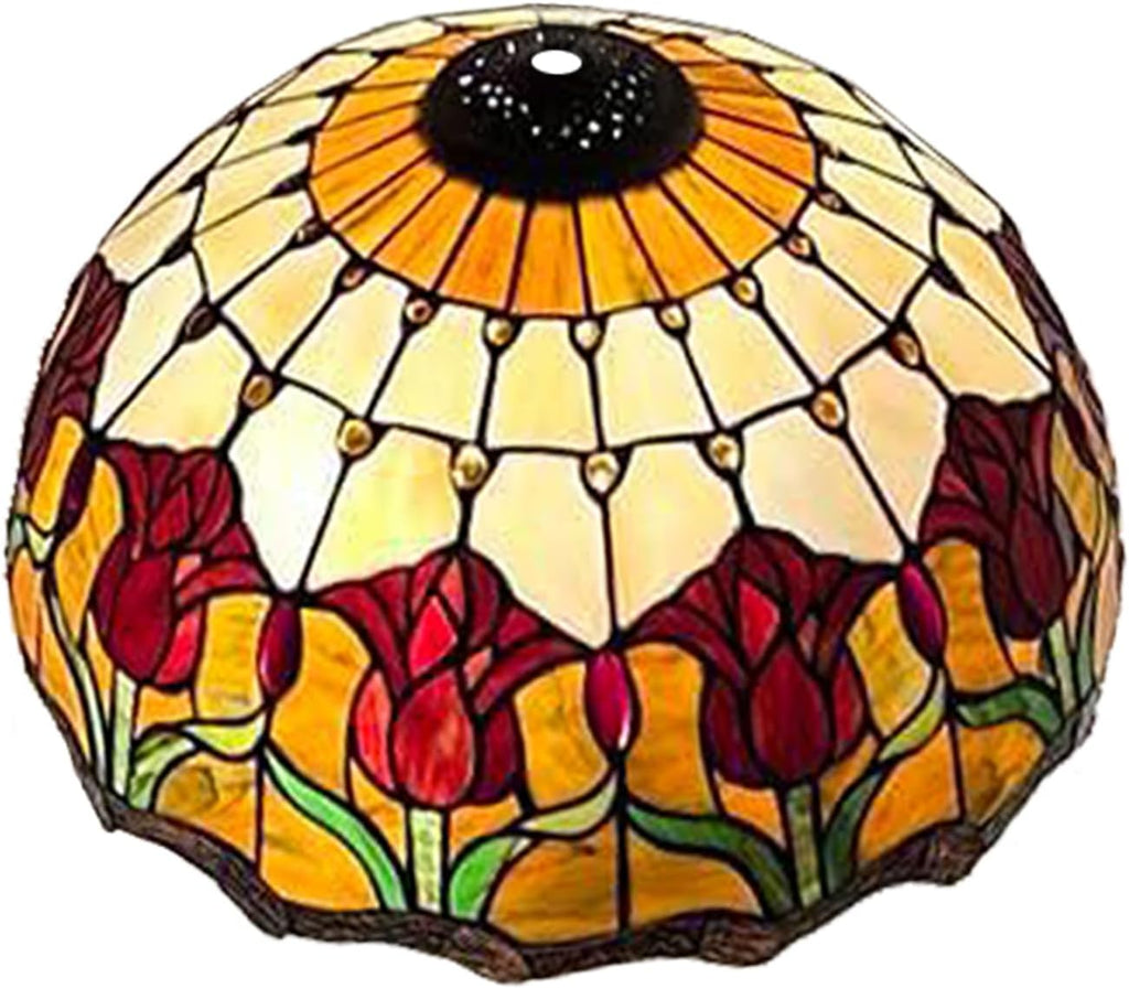 16 Inch Tulip Stained Glass Lampshades, Tiffany Replacement Lamp Shade, Only Handmade Retro Glass Shade Replacement for Table Lamp Pendant Light Floor Lamp Ceiling Fixture,Red