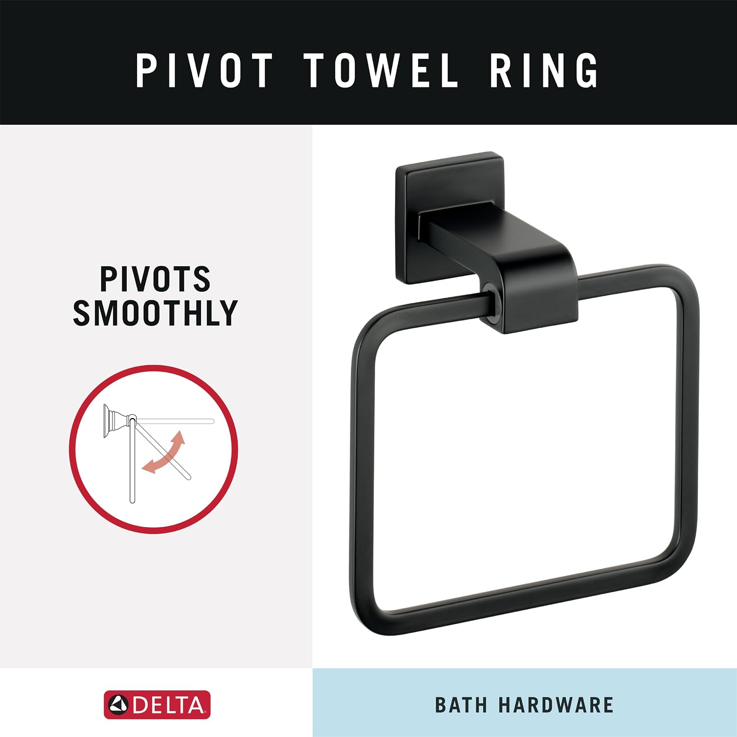 Delta Ara Matte Black Bath Hardware Accessory Bundle - Square Closed Towel Ring and Open Square Toilet Paper Holder