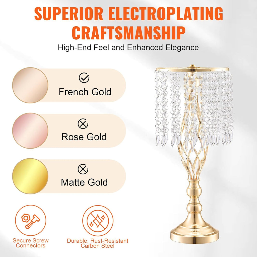 VEVOR Metal Wedding Centerpiece Gold,Crystal,12PCS 49cm/19.3'