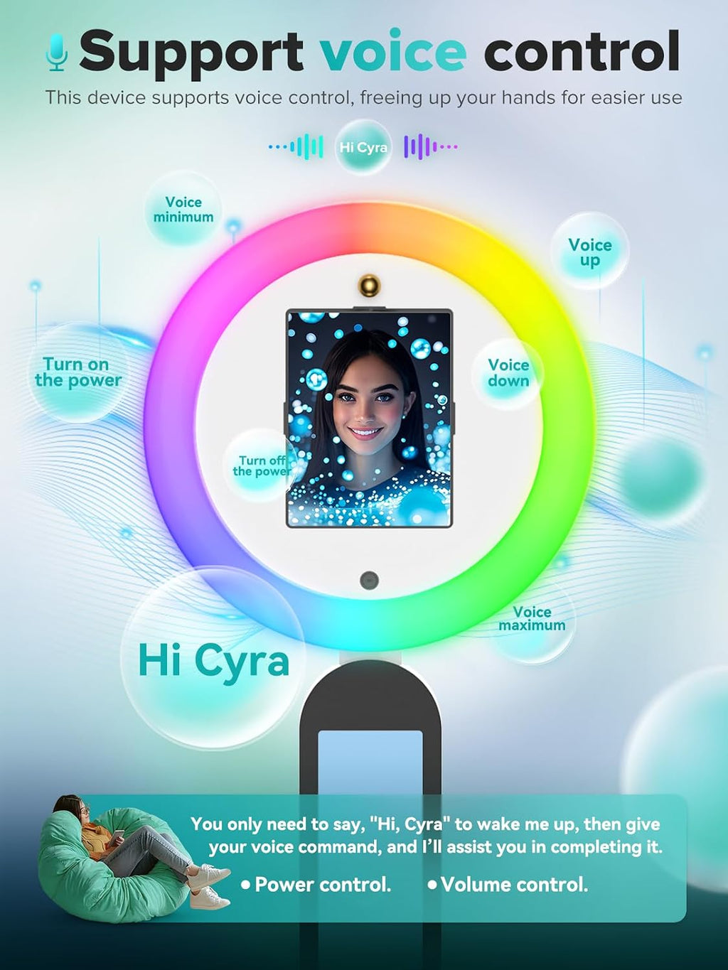 CyraTok iPad Photo Booth Stand, 22' RGB Light, Open Air Booth for Events | Music Sync Ring, APP AI Face Detection, External Printer Support, Fits 7.9'-13' Tablets, Flight Case