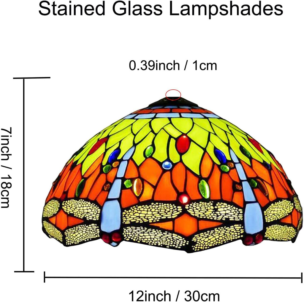 12 Inch Dragonfly Stained Glass Lamp Shade, Tiffany Style Lampshades Replacement, Handmade Vintage Lamp Cover Accessories Only for Table lamp Pendant Light Ceiling Fixture,Green