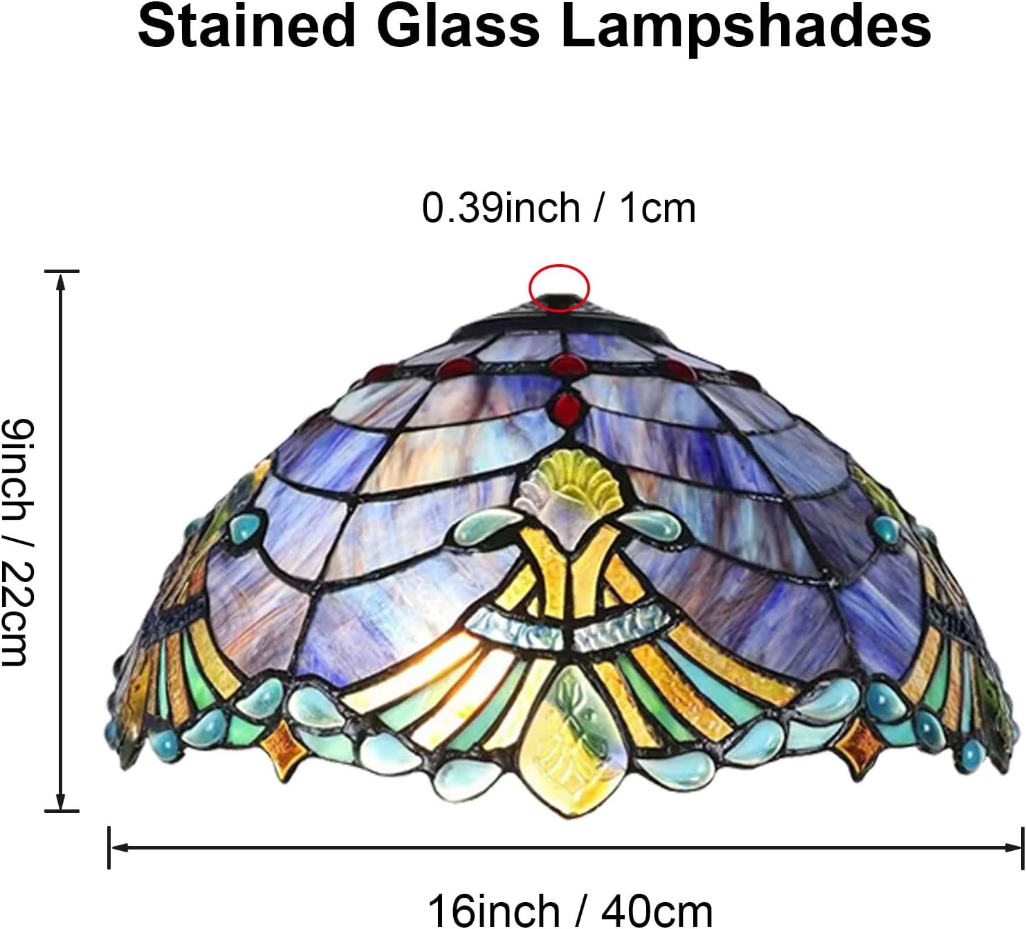 Tiffany Lamp Shade Replacement, Only 16-Inch Baroque Stained Glass Lampshades, Vintage Blue Glass Bead Light Cover Suitable for Table Lamp Floor Lamp Pendant Lamp Ceiling Lighting Home Decor