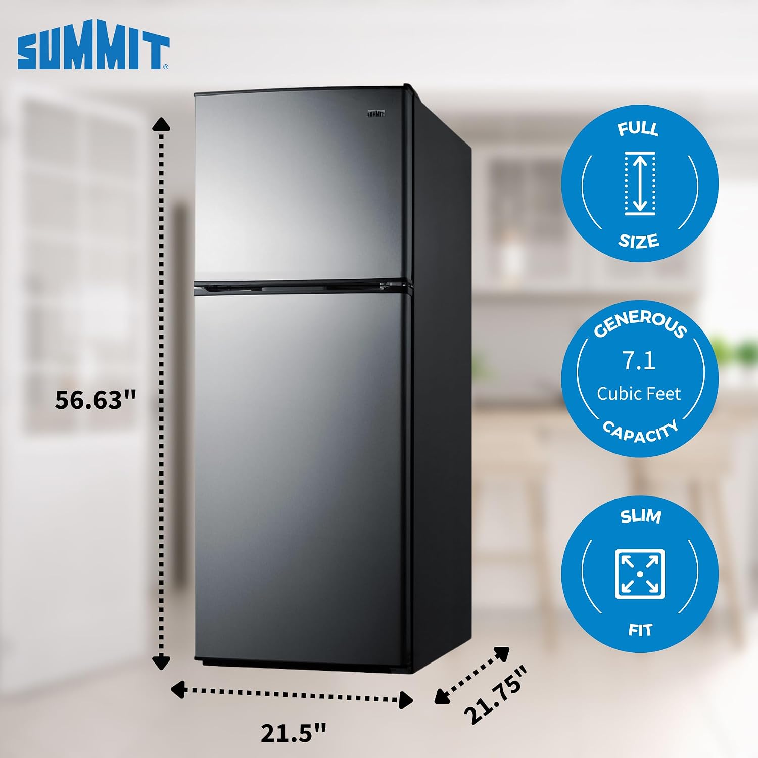 CP972SS Refrigerator-Freezer 22' Wide Refrigerator-Freezer; Cycle Defrost; 7.1 Cu.Ft.; Stainless Steel Doors; Adjustable Glass Shelves; Door Storage; Sealed Back and Black Cabinet