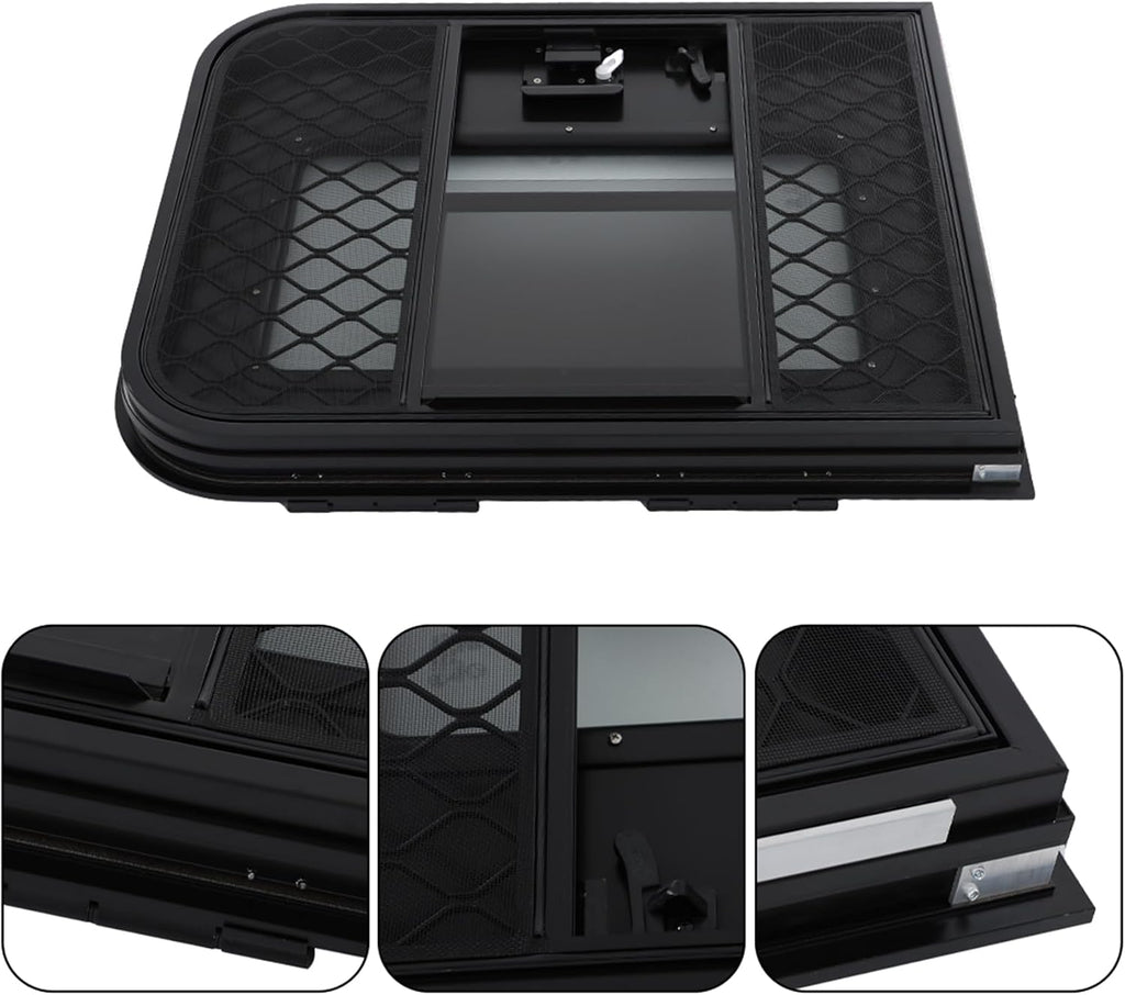 labwork Passenger RV Entry Door with Radius Corners on Top and Square Bottom with Screen Door and Window 26(W) × 32(H) Black