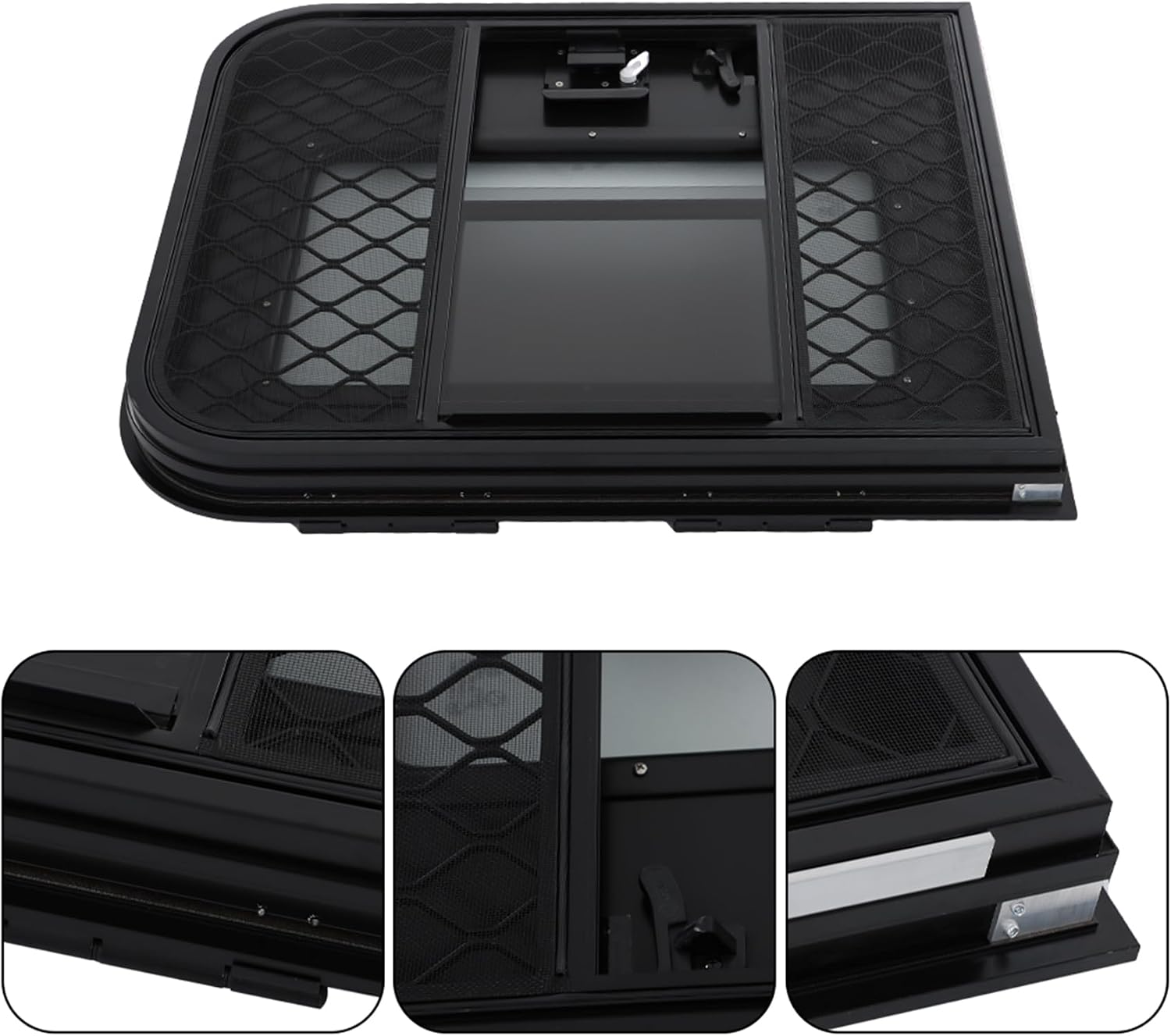 labwork Passenger RV Entry Door with Radius Corners on Top and Square Bottom with Screen Door and Window 26(W) × 32(H) Black