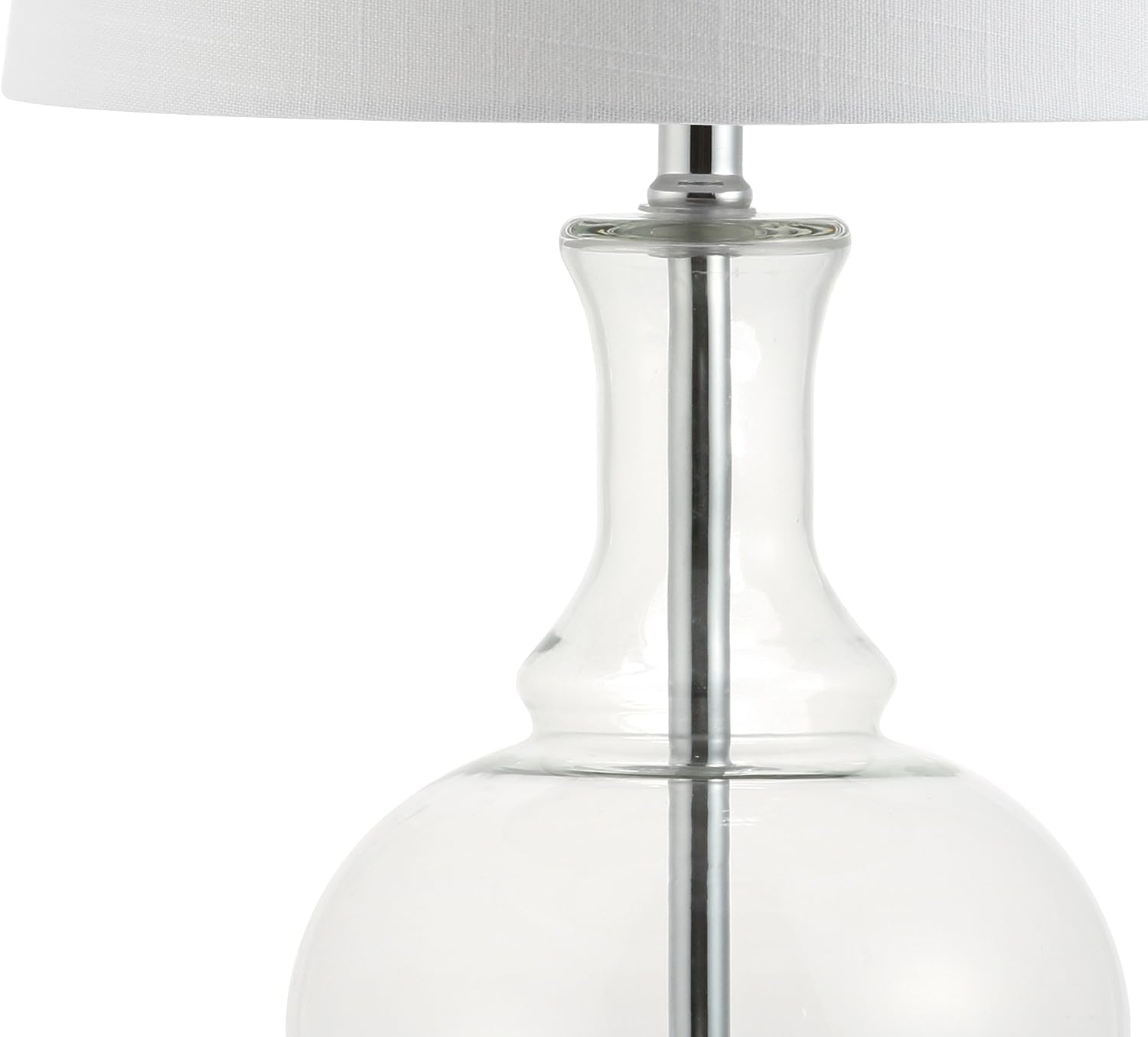 JONATHAN Y 25' Clear/Chrome and Brass Gold Glass Table Lamp Set of 2 for Bedroom, Modern Bedside Lamp for Living Room Nightstand, White Linen Drum Shade, LED Bulb Included (JYL1068B-SET2)