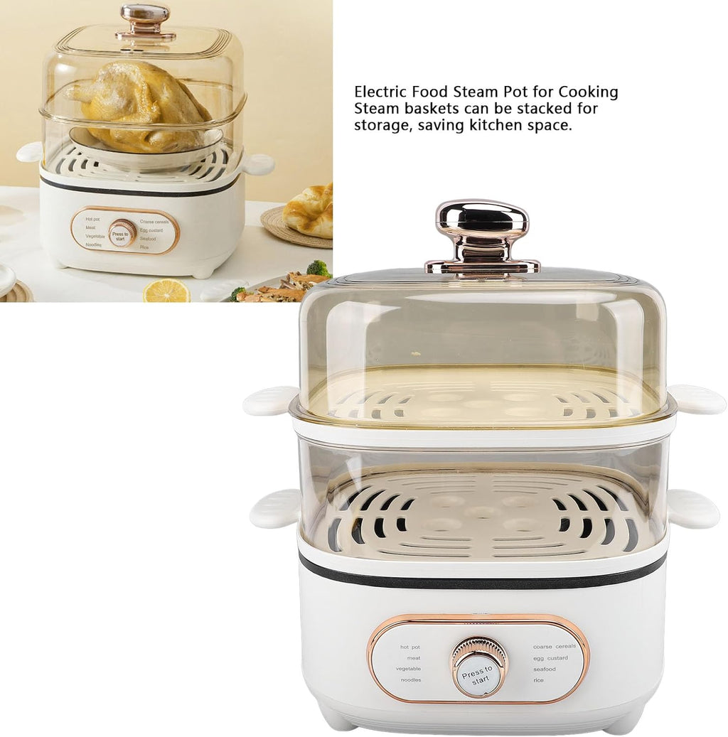 2 Tier Electric Food Steamer, 1200W 10.5L Electric Hot Pot with Steamer, Stackable Baskets, Fast Simultaneous Cooking Vegetable Steamer for Seafood, Raman, Soup, Noodles, Oatmeal