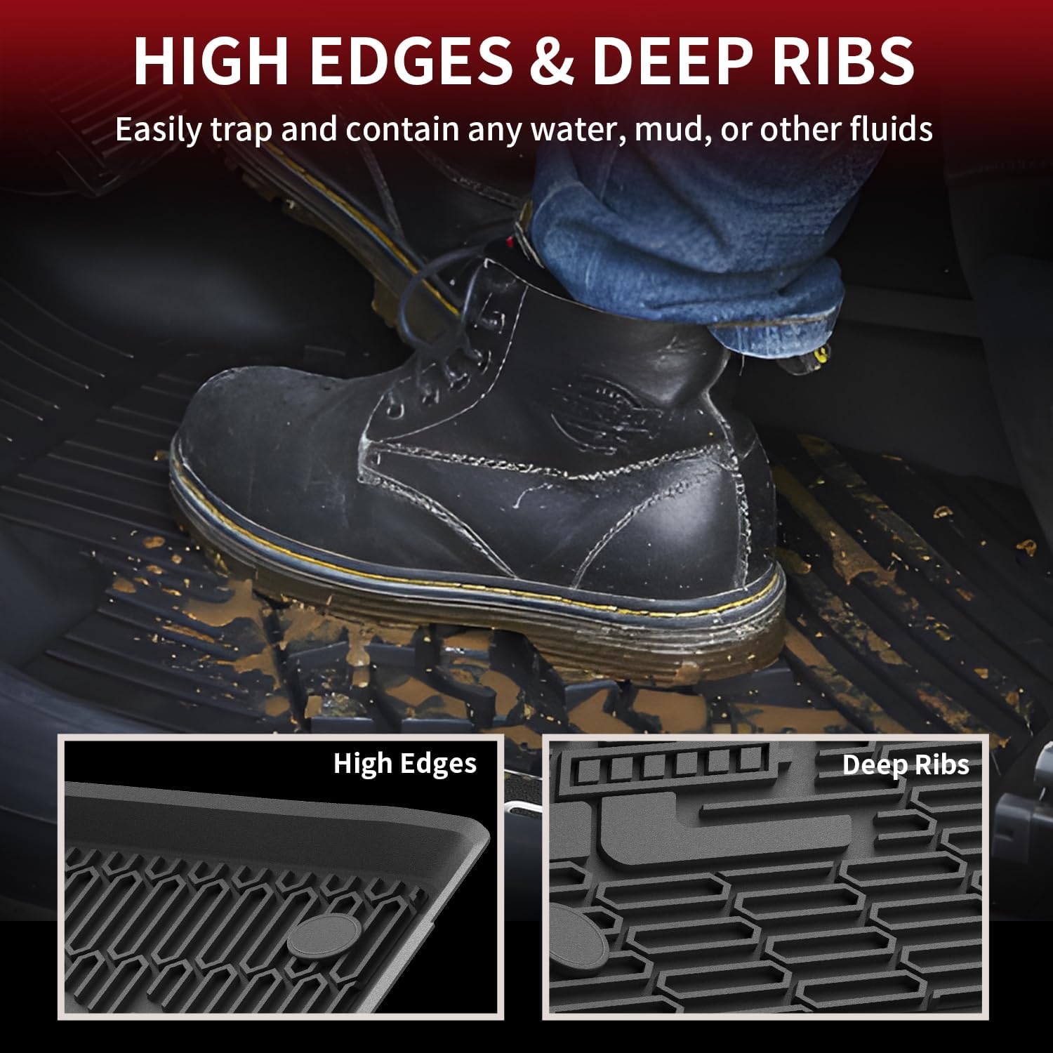 LASFIT Floor Mats for Ford Mustang Mach-E 2021-2025 2026 TPE All Weather Protector Car Liners, 1st & 2nd Row, 3pcs Black
