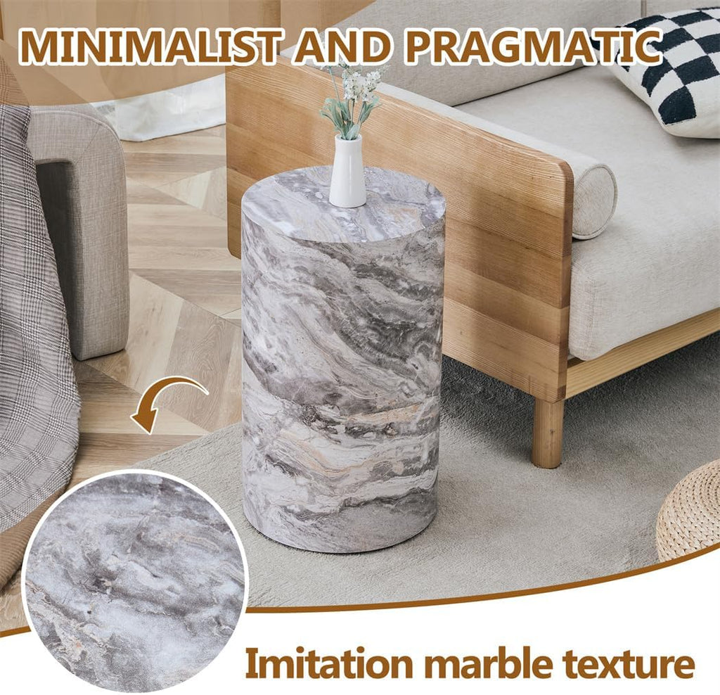 Round End Table Living Room Table, Faux Marble Sofa Couch Side Table, Bedside Nightstand for Small Spaces, Bedroom