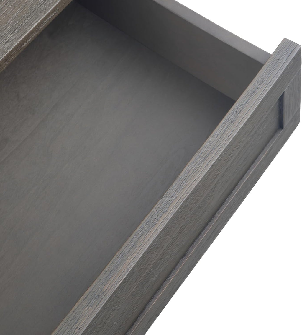 SIMPLIHOME Monroe Square Coffee Table - 38' Wide x 19' High Solid Acacia Wood Living Room Table in Farmhouse Grey, Rustic Cocktail Table for Family Room or Lounge with 2 Drawers and Open Shelf