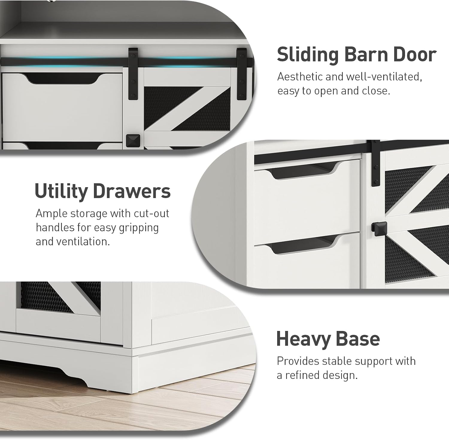 RALGEND Farmhouse End Table with Charging Station, Sofa Side Table with 2 Drawers and Barn Door, Rustic Wooden Nightstand Bedside Table for Bedroom, Living Room,White and Walnut