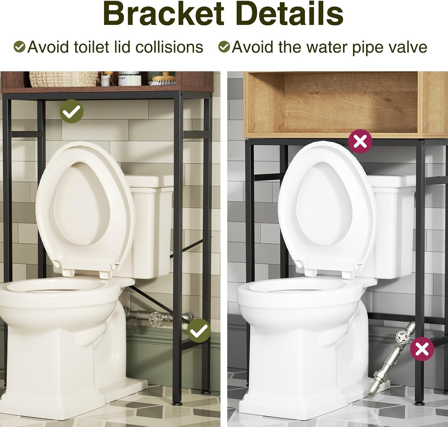 FiveWillowise Over The Toilet Storage Cabinet with Fluted Doors and Adjustable Shelf, Tall Bathroom Organizer with Metal Stand Space Saver Over Toilet, Wood Rack for Bathroom, Restroom, Laundry