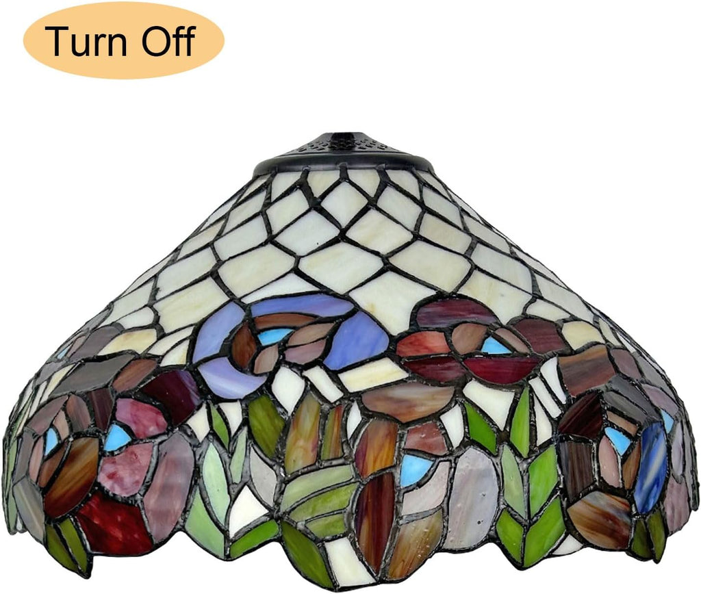 Red Floral Tiffany Lamp Shade Replacement, Only 16X9 Inch Pastoral Retro Stained Glass Lampshades, Suitable for Table Lamp Floor Lamp Hanging Pendant lamp Ceiling Light Desk Lamp