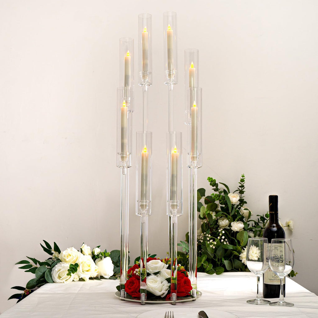 8PCS Arcylic Candelabra Wedding Centerpieces for Tables,38.5 Tall Clear Floor Candle Holder Set with Shade Pillar Taper Candle Stand for Anniversary Party Brithday candelabros para centros de mesa