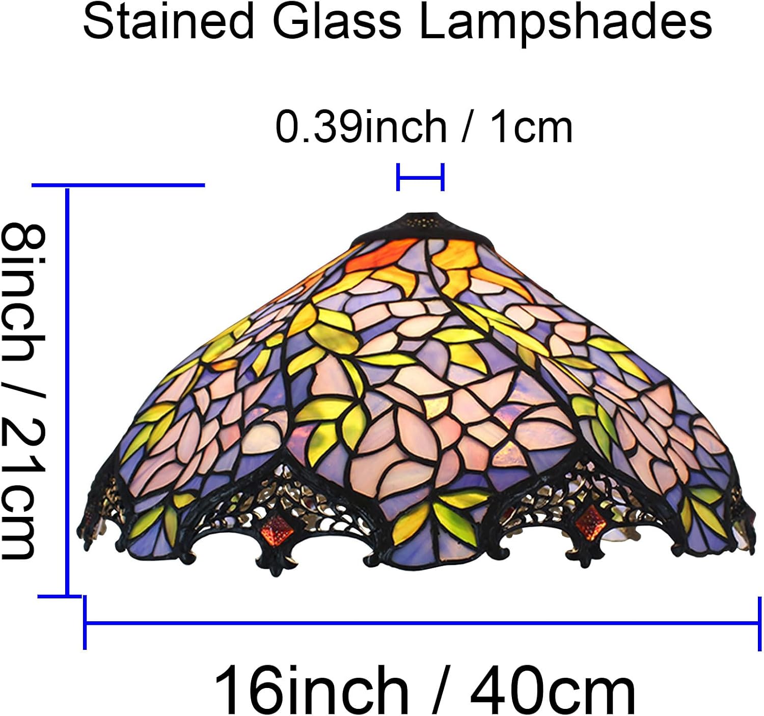 Tiffany Wisteria Lamp Shade 16 Inch Wide Accessories Replacement Only Pink Blue Stained Glass Lampshades Vintage Handmade Light Cover for Table Lamp Pendant Light Floor Lamp Ceiling Fixture