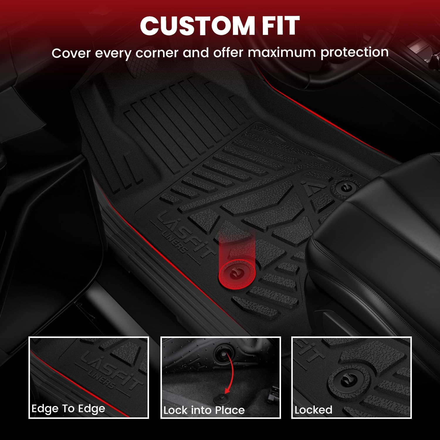 LASFIT Floor Mats and Cargo Mat for 2021-2026 Ford Bronco Sport Carpet Floor, Rear Bump in The Cargo Area, All Weather TPE SUV Floor Liners Cargo Area Custom Fit Trunk Mat