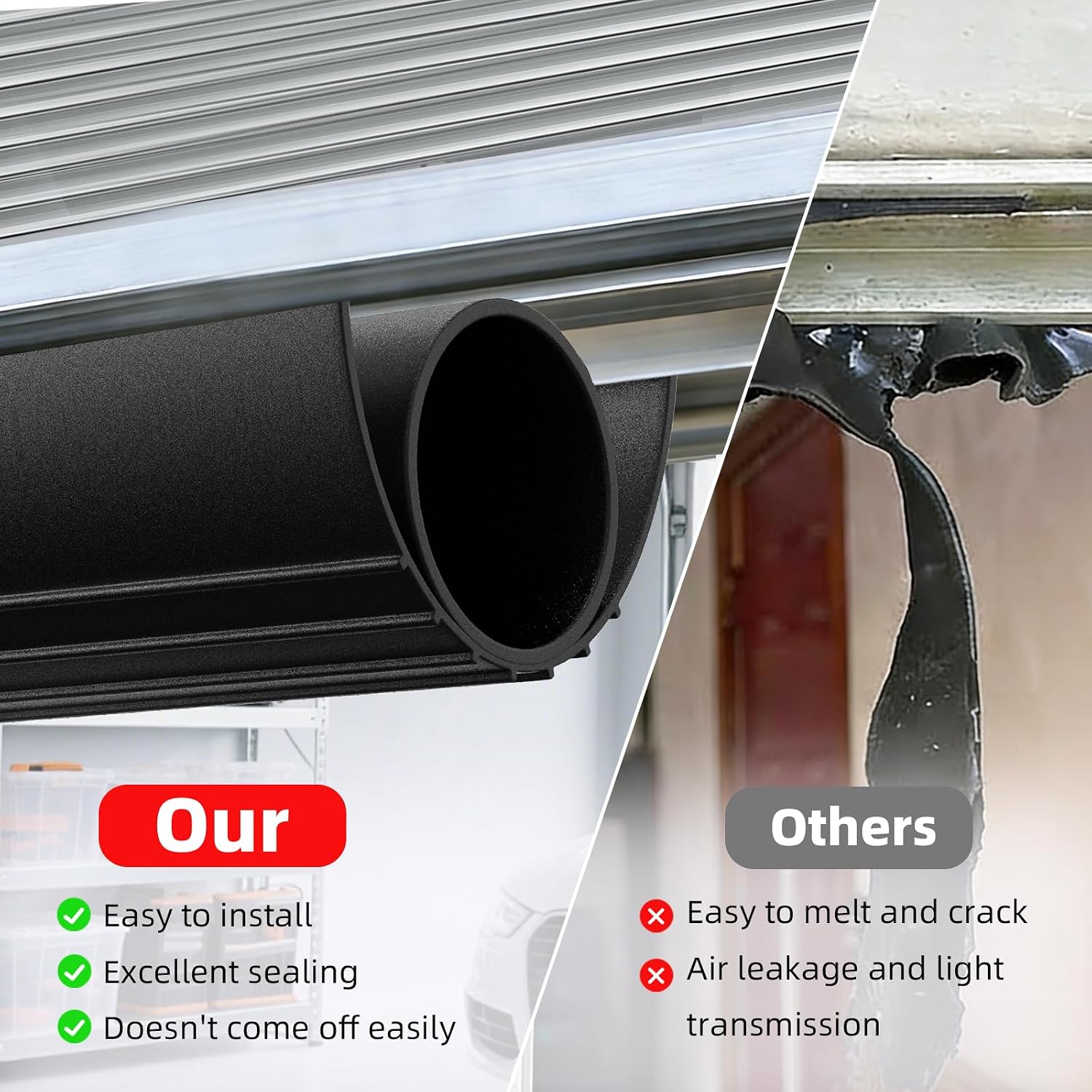 20FT Universal Garage Door Seals Kit，Heavy Duty EPDM U+O Bottom Rubber Weatherproof Seal & Brush with Pre-drilled Aluminum Track，Universal Replacement Stops Rain, Drafts & Pests