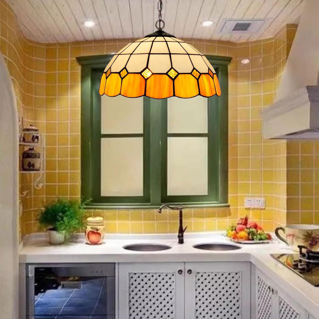 Tiffany Lamp Shade 12 Inch Wide Accessories Replacement Only Blue Green Yellow Stained Glass Lampshades Minimalistic Mediterranean Light Cover for Table Lamp Pendant Light Ceiling Fixture,Yellow