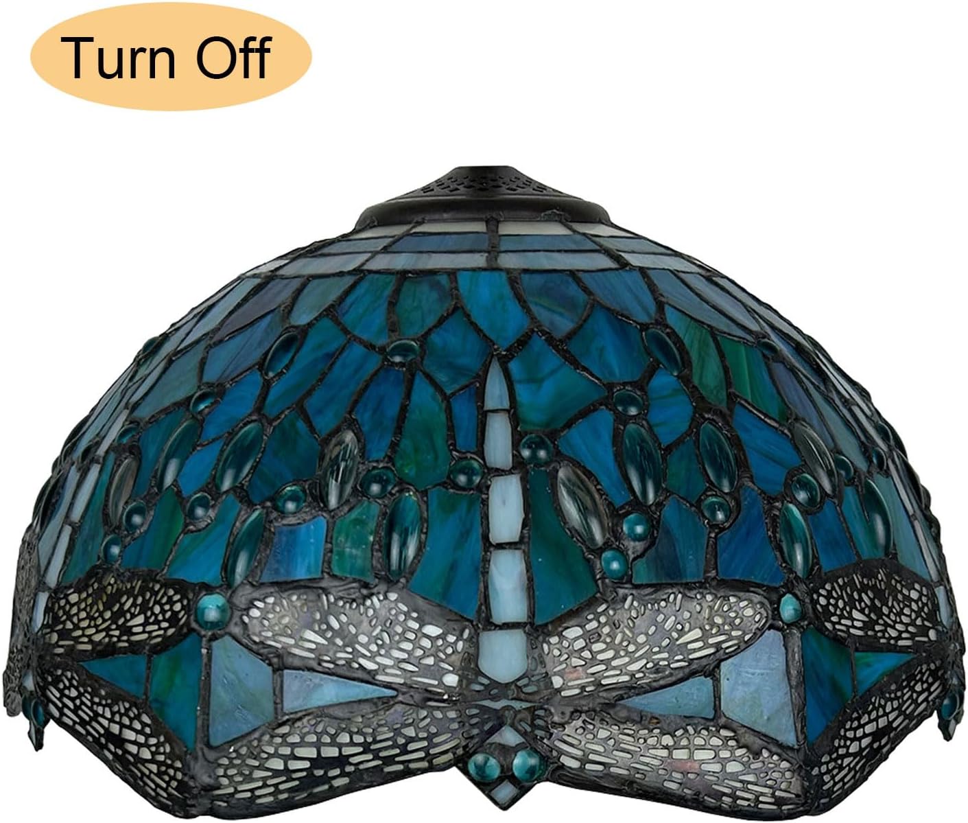 16-Inch Dragonfly Lampshade Replacement, Tiffany Style Stained Glass Lamp Shade Only for Table Lamps Pendant Lamps Floor Lights Ceiling Fixture,Blue