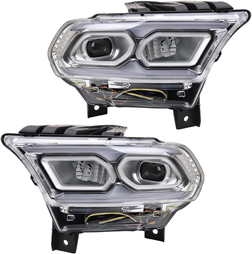 TRQ 2 Piece Headlight Assembly Set Performance LED Chrome Bezel Driver & Passenger Side Compatible with Dodge Durango 2021-2024 CH2502345 CH2503345 68433782AE 68433783AE