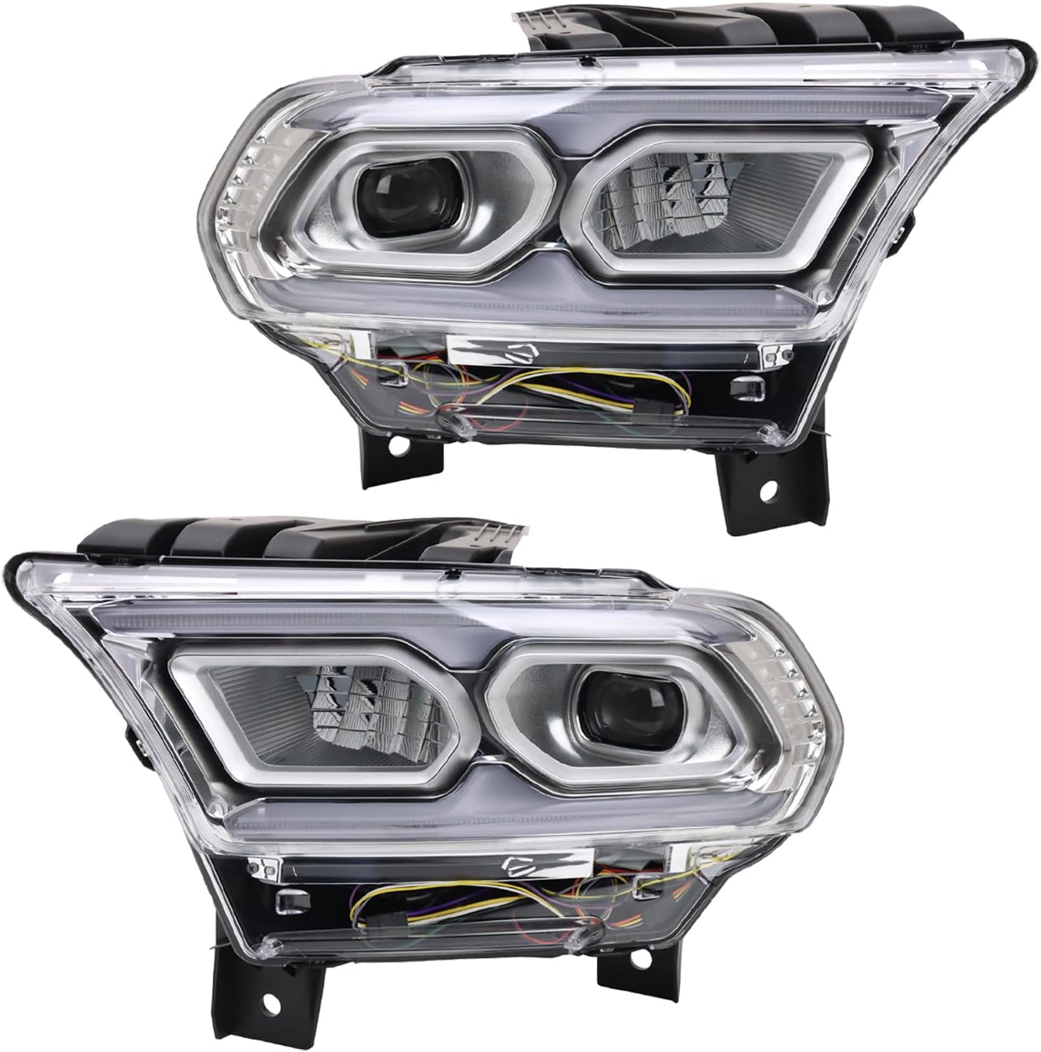 TRQ 2 Piece Headlight Assembly Set Performance LED Chrome Bezel Driver & Passenger Side Compatible with Dodge Durango 2021-2024 CH2502345 CH2503345 68433782AE 68433783AE