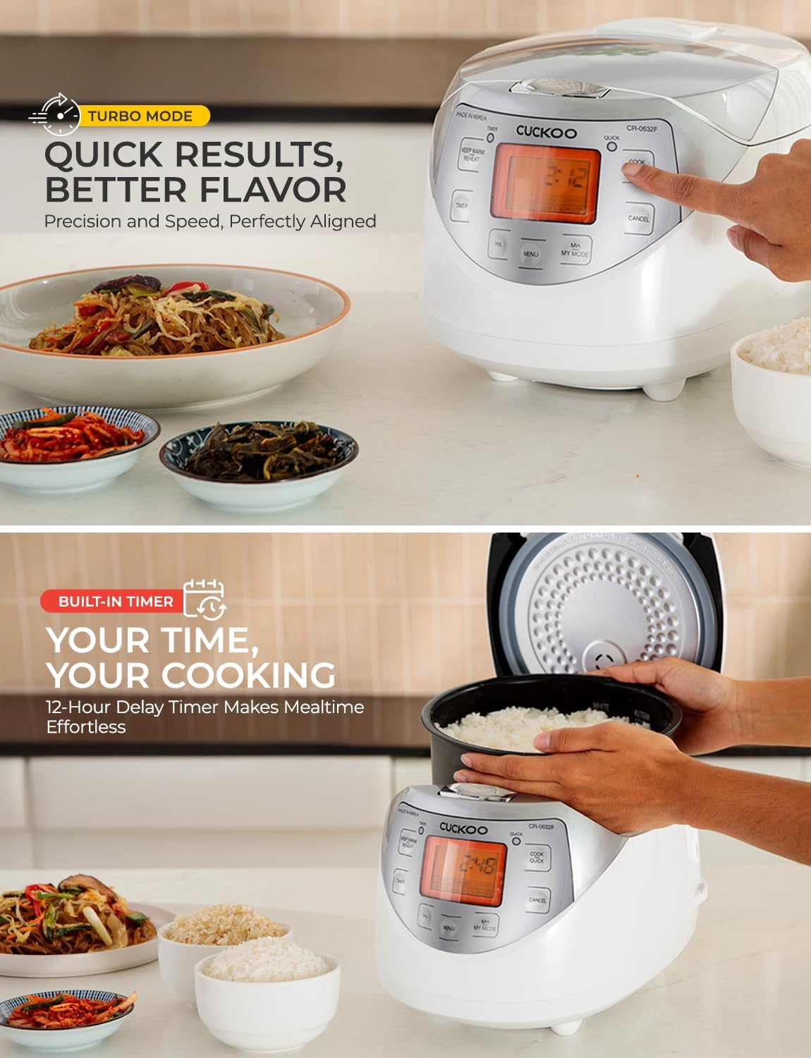 CUCKOO Micom Rice Cooker 6 Cup Uncooked / 12 Cup Cooked, Korean Fuzzy Logic Rice Cooker with Delay Timer & Keep Warm Setting, Versatile Food Steamer with Non-Stick Inner Pot, Silver (CR-0632F)