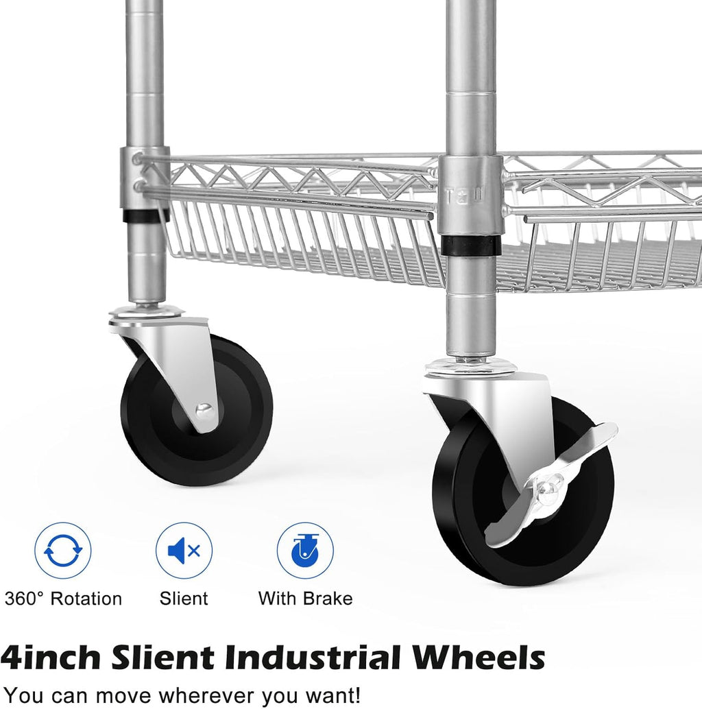WDT Heavy Duty 2 Tier Rolling Cart, NSF Listed, 660Lbs Capacity, Commercial Grade Metal, 35.63'x18.1'x33.93'