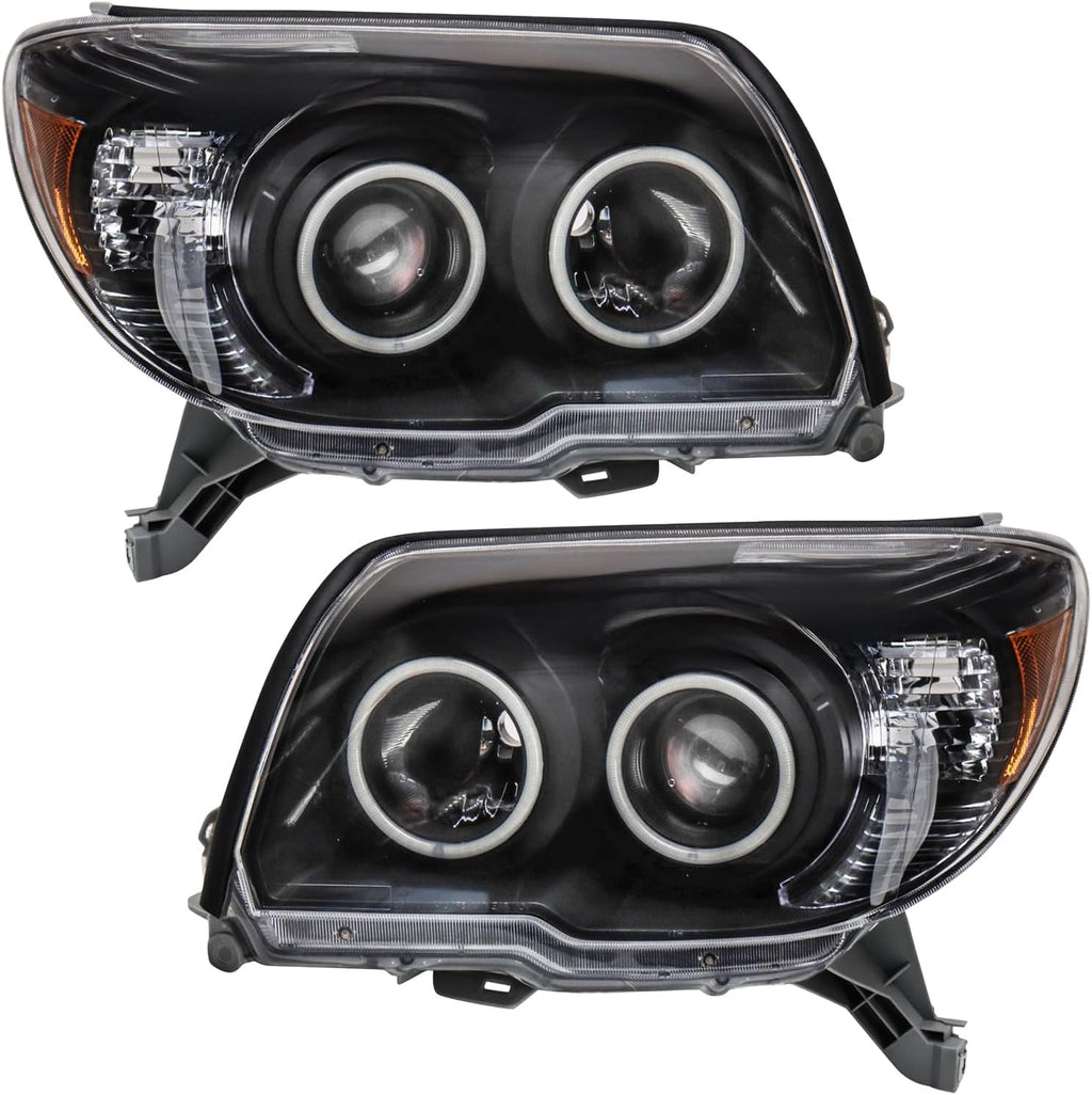 TRQ Performance Driver and Passenger Side Headlight Assembly Set Black Housing Compatible with 06-09 Toyota 4Runner