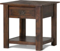 SIMPLIHOME Monroe End Table - 22 inch Wide Solid Acacia Wood Side Table in Distressed Charcoal Brown, Rustic Accent Table for Living Room or Bedroom with Drawer and Shelf