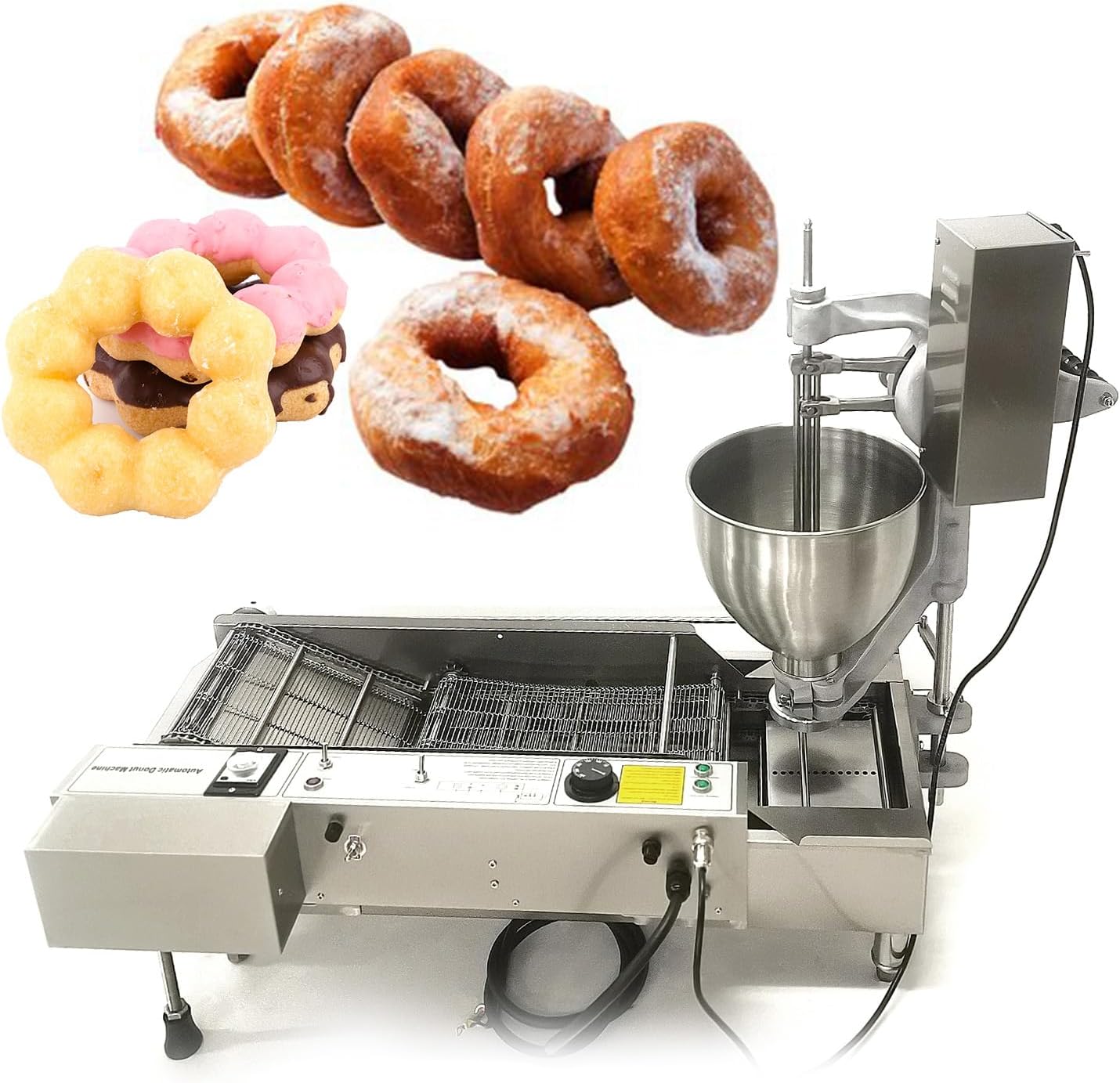 Kolice Commercial Automatic Frying Donut Making Machine, Heavy Duty Doughnut Machine with 3 Different Molds to Make Ball/Flower/Ring Shaped Donuts, Dia: 1.18~4.72 inches