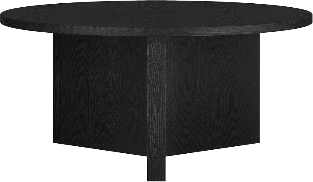Henn&Hart 36' Round Wood Pedestal Coffee Table for Living Room, Family Room, Office, or Apartment, Natural Black