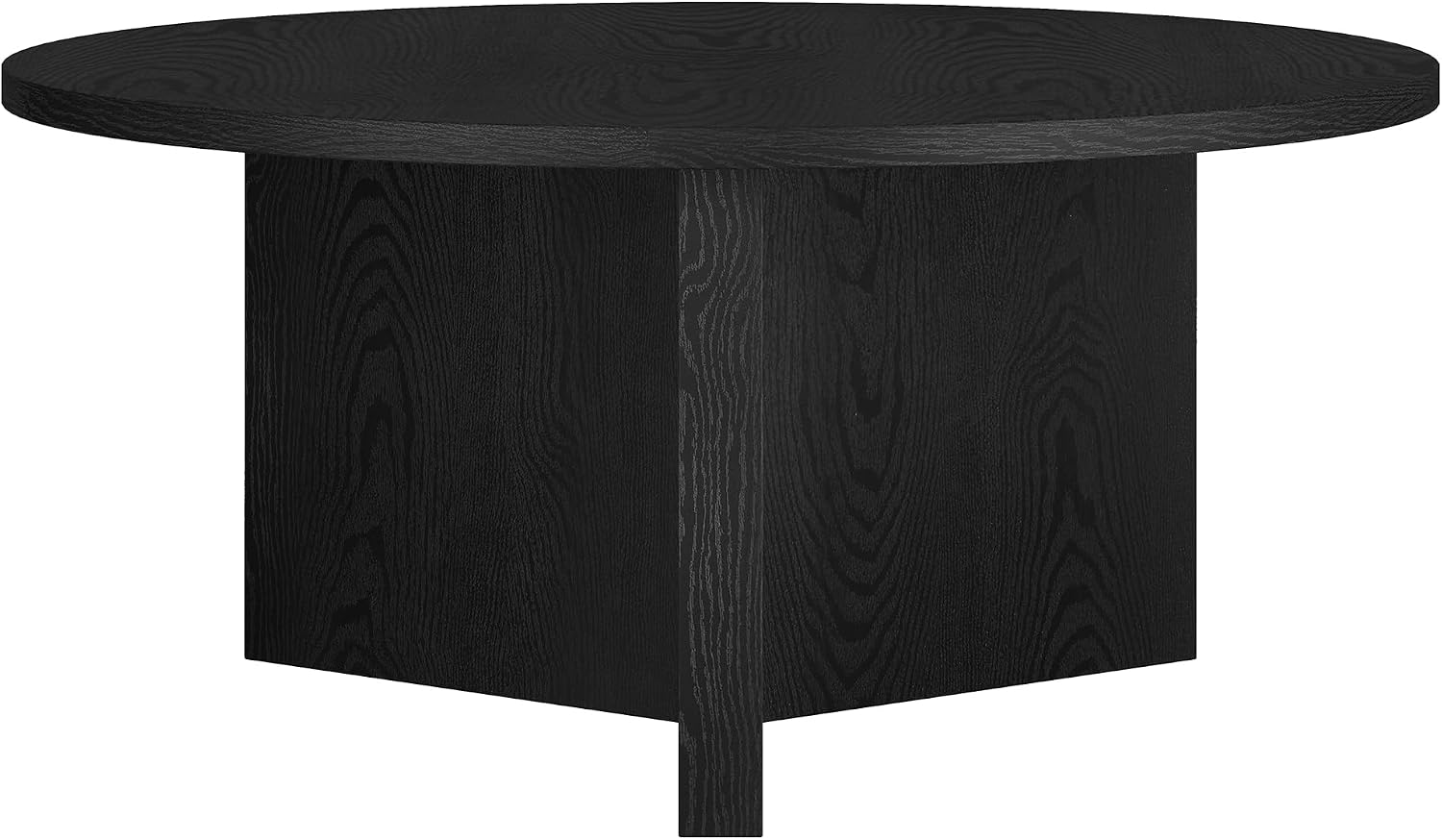 Henn&Hart 36' Round Wood Pedestal Coffee Table for Living Room, Family Room, Office, or Apartment, Natural Black