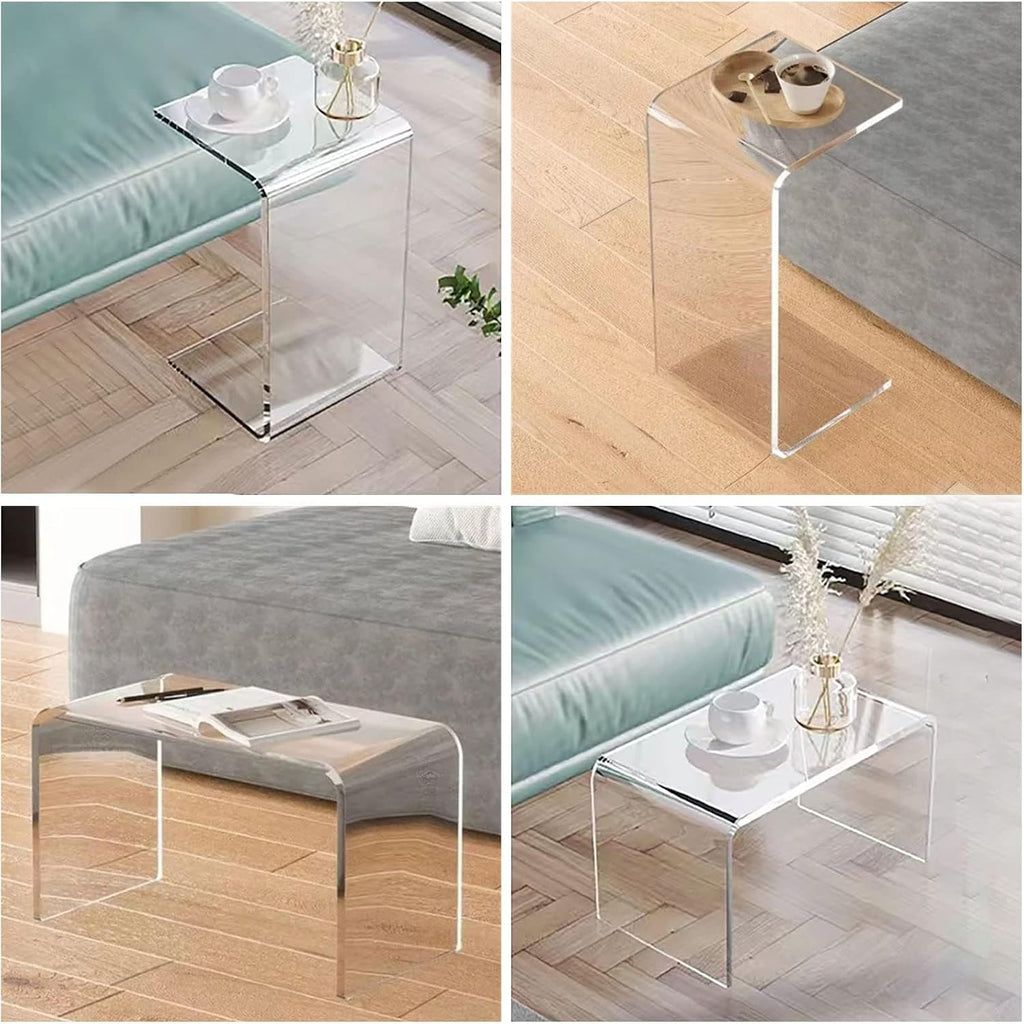 Acrylic C Table for Couch, 25.6 in Multipurpose C Shape Side Table Clear Acrylic Couch Table, Modern End Table Snack Laptop Holder, Slim Accent Sofa Side Table for Living Room Bedroom Patio