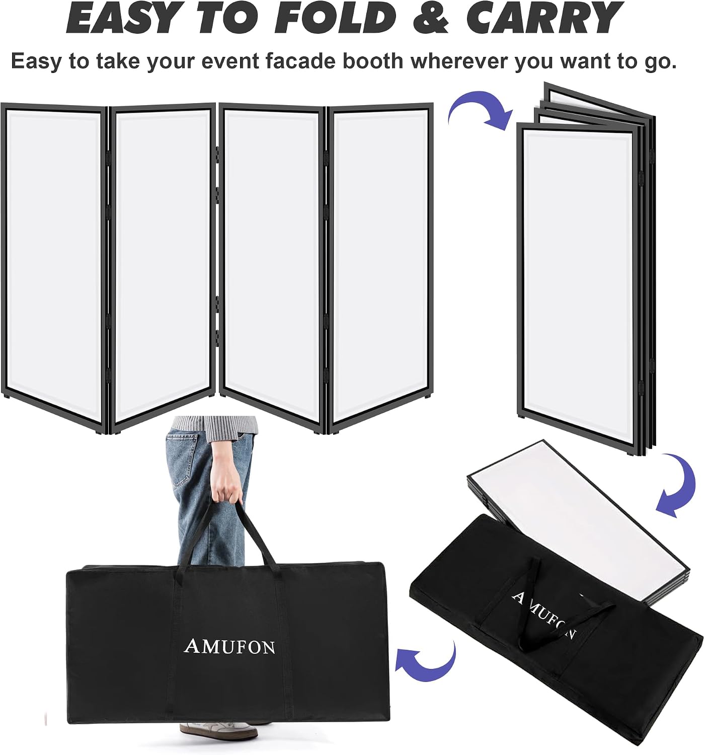DJ Facade Booth, DJ Stand Portable Event Cover Screen with Foldable 4 Detachable Metal Frame Light Projector Display Scrim Panel Stand with Carry Bag for Party,Show,Gathering(White and Black)