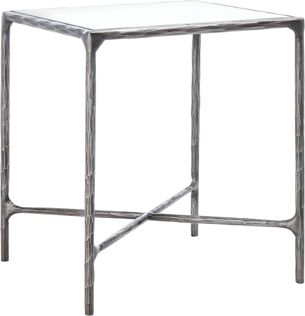 SAFAVIEH Couture Home Collection Jessa Silver Metal/Tempered Glass Top Square End Table (Fully Assembled)
