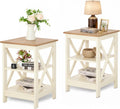 MAISON ARTS End Tables, Farmhouse Nightstand Set of 2, Small Side Table Living Room 3-Tier Modern Bed Side Table Nightstands for Bedroom, Sofa End Tables Set, Ivory White