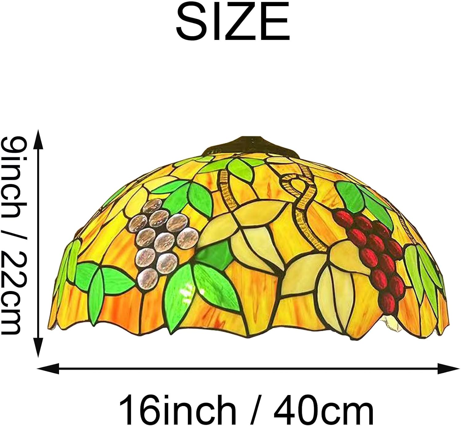 Tiffany Lamp Shade Replacement 16X9 Inch Vintage Stained Glass Lampshades Only with Cap Christmas Home Decor Yellow Grape Design Handmade Light Cover for Table lamp Pendant Light Floor Lamp