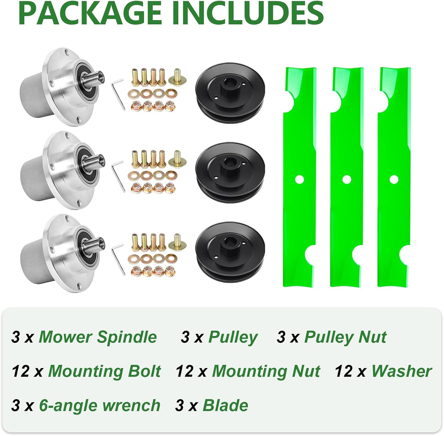 48 inch Mower Deck Rebuild Kit for Bad Boy MZ Magnum MZ Include 3 Spindle 037-2000-00 037-2050-00 3 Blade 033-4820-00, 3 Pulley 038-4826-00