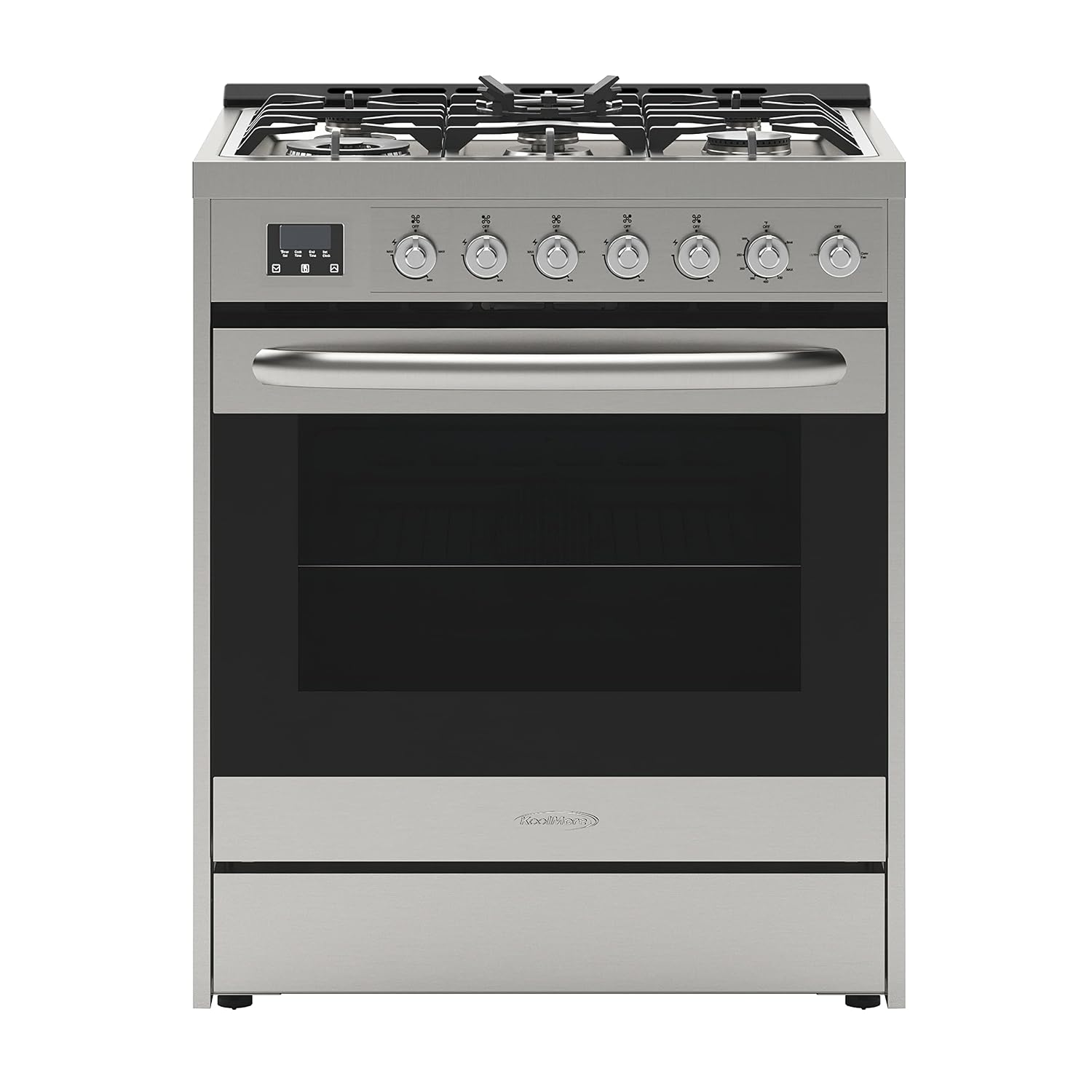KoolMore 30' Inch Professional Gas Range Stove with 5 Burner Cooktop, Rapid Convection Oven, and Digital Timer with Heavy-Duty Cast Iron Grates, Stainless-Steel Appliance (KM-FR30G-SS),Silver