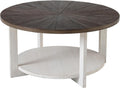 Round Wood Coffee Tables with Storage, Rustic Farmhouse Coffee Table with Distressed Wood Top, Large Circle Table for Living Room, Brown, 32Dx32Wx19.5H in