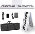AiJoy 88-Key Piano Keyboard with Semi-Weighted Keys Portable Folding Piano, 128 Tones, Speakers, USB-MIDI, Carry-Bag, Sustain Pedal, Stand Electric Keyboard Piano for Beginners, White