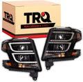 TRQ Performance Driver and Passenger Side Headlight Assembly Set Black Housing Clear Lens Compatible with 15-20 Chevrolet Suburban 15-20 Chevrolet Tahoe Halogen Only