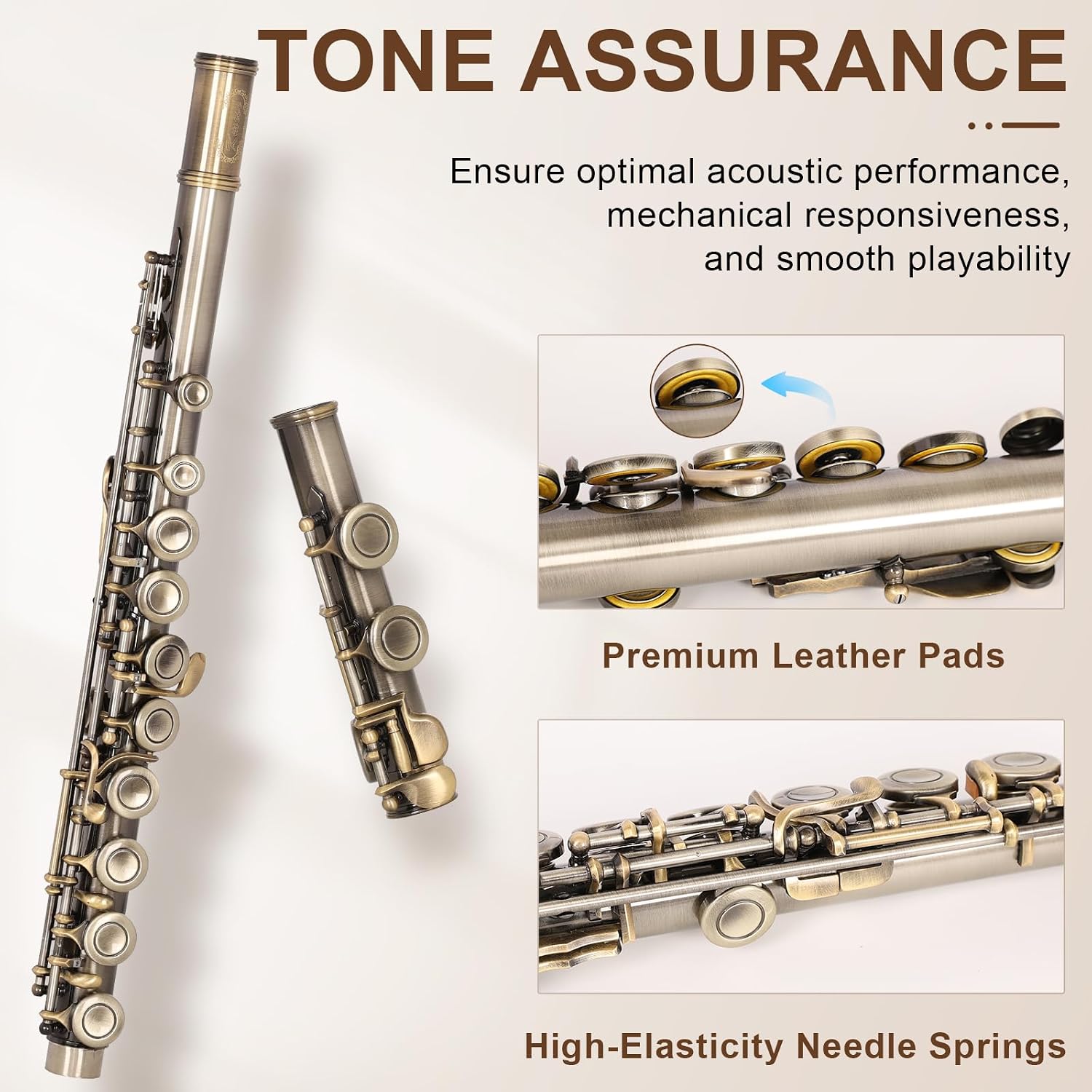 Kmise Closed Hole C Flute, Responsive Flute Instrument, Premium and Durable Flutes with Gig Bag, Collapsible Stand, Beginner's Guide, Cleaning Kit - Effortless for Beginners, Students (Bronze)