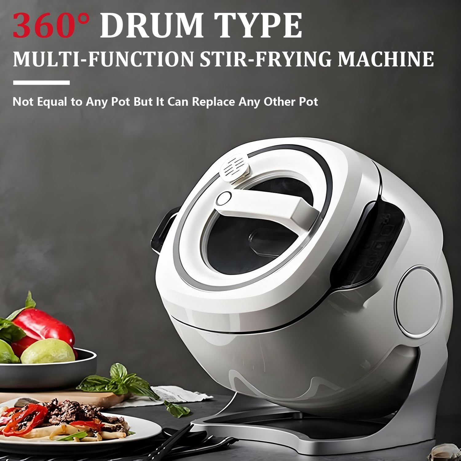6L Rotating Cooking Pot, 200W Automatic Machine with Smart Touch Panel, 360° Rotating Inner Pot, 3D All-Round Heating for Stir-Frying & Stewing, Versatile Kitchen Appliance