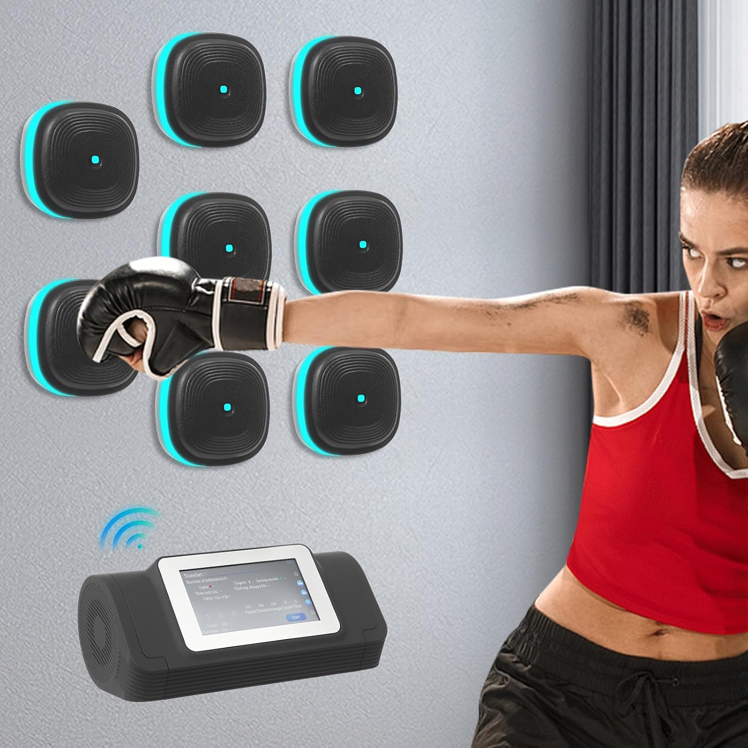 Split Musical Boxing Touch Screen Music Punching Machine with 8 Targets and 10 Training Modes 2000mAh Wall Mounted Smart Bluetooth Split Boxing Target Workout Punching Equipment, 6 Colors Lighting