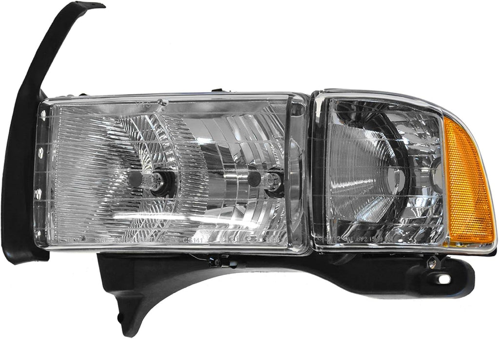 TRQ Driver and Passenger Side Headlight Assembly Set Compatible with 99-01 Dodge Ram 1500 Truck Sport Package 99-02 2500 99-02 3500